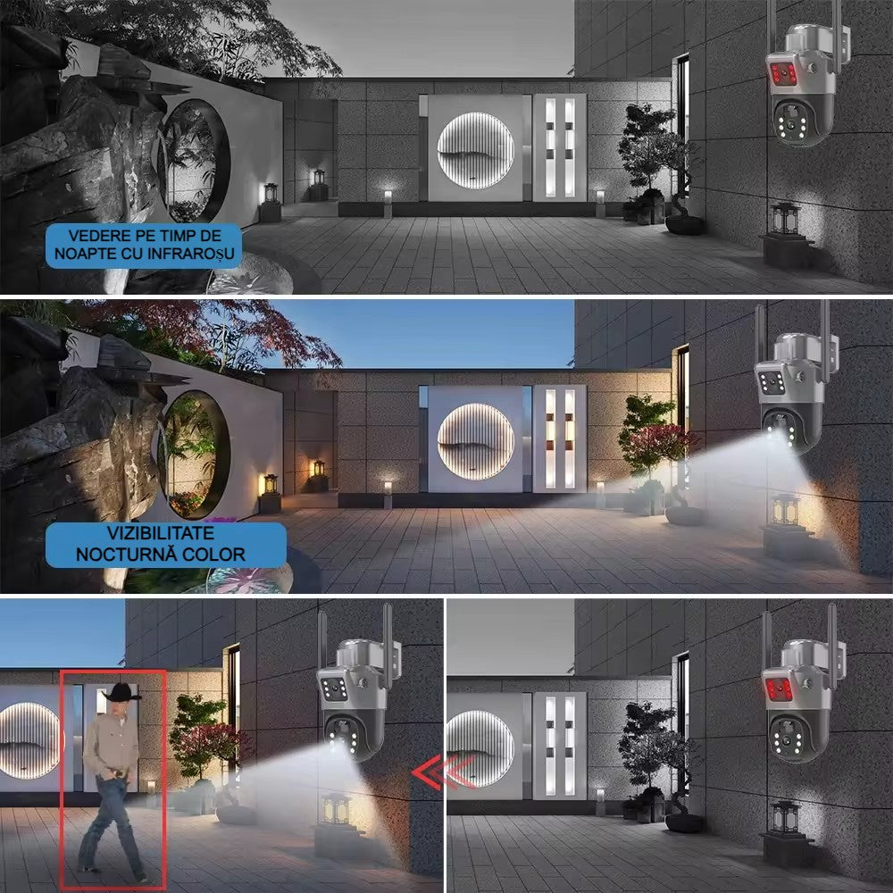 Cameră Supraveghere SIM cu 2 Camere 5MP AT PERFORMANCE® – Exterior, Zoom 8X, Panou Solar, IP66, Negru